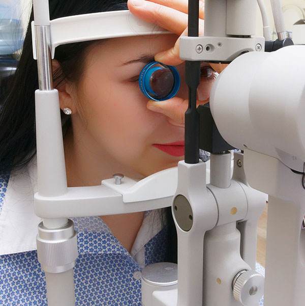 Eye diagnostics being performed on a patient